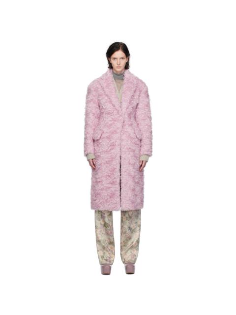 Dries Van Noten Purple Notched Lapel Faux-Fur Coat | REVERSIBLE