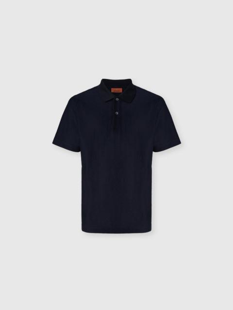 Jacquard cotton polo shirt with tone-on-tone zigzag design