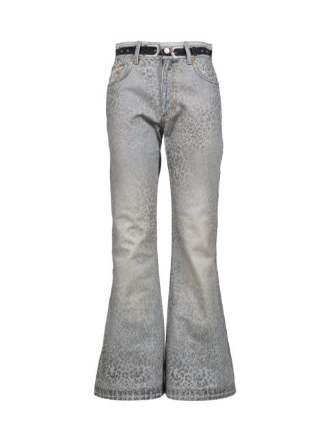 LEOPARD FADE DENIM PRINTED BOOTSCUT JEANS / BLU