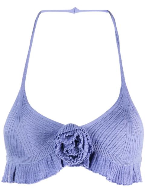 floral-appliquÃ© knitted wool bra