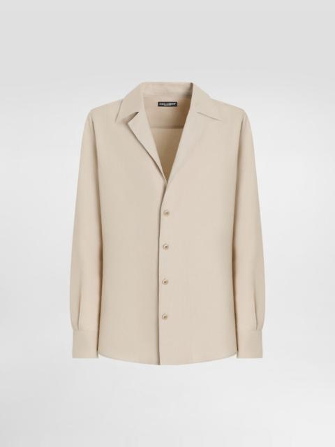 Long-sleeved V-neck shirt in linen fabric