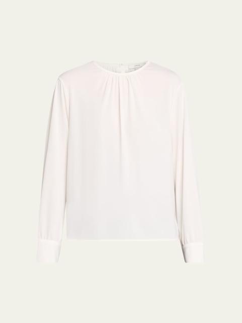 Gathered Long-Sleeve Crepe Blouse