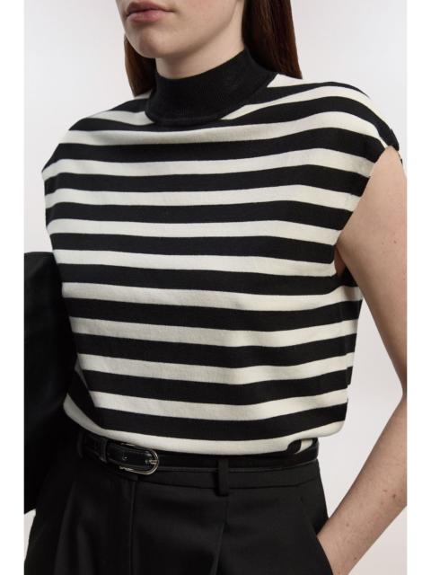 Viscose Blend High Neck Stripe Knitted Tank Top