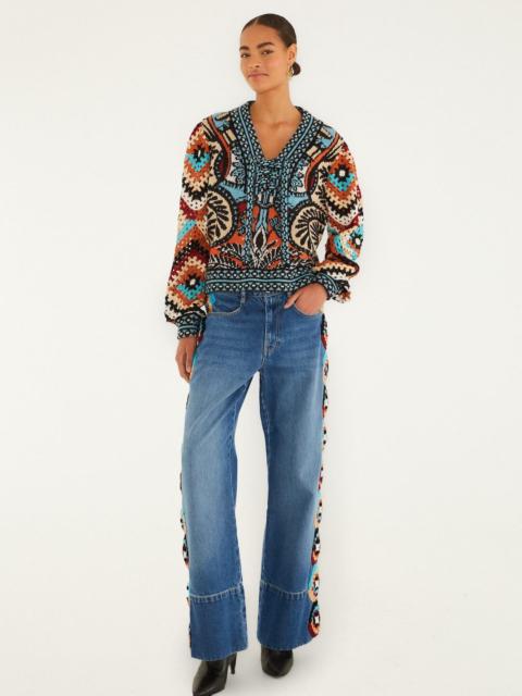 Colorful Stripes Crochet Denim Pants