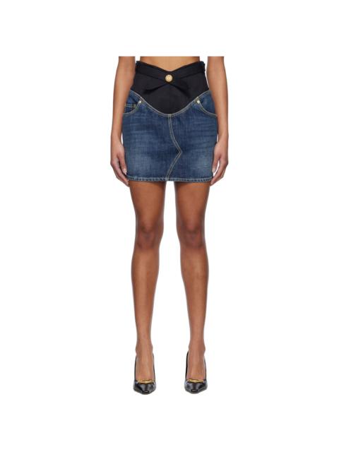 Blue Crêpe & Denim Miniskirt
