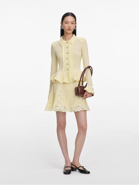 Yellow Pointelle Peplum Knit Mini Dress