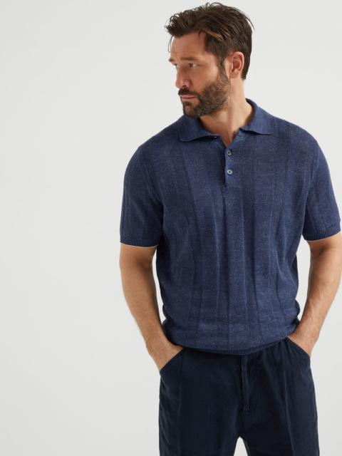 Linen and cotton wide rib knit polo