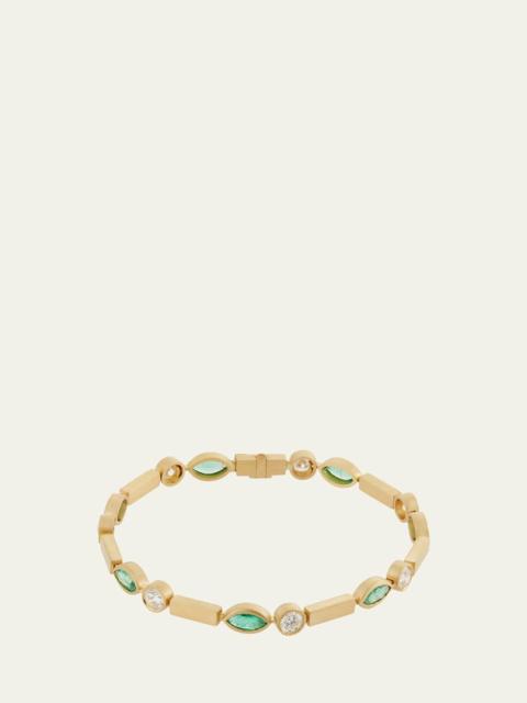 Emerald Navette Stream Bracelet with Diamonds in 18K Yellow Gold