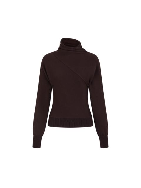 LONG SLEEVE WRAP COLLAR KNIT