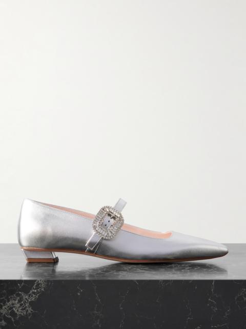 Belle Vivier 25 Crystal-embellished Metallic Leather Mary Jane Ballet Flats