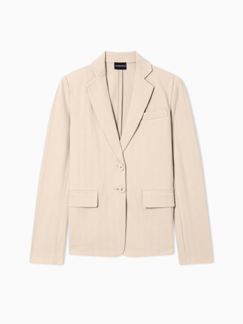 SINGLE-BREASTED JACKET IN STRETCH JERSEY WITH A CHEVRON MOTIF