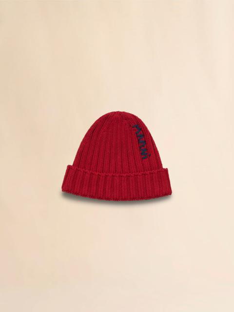RED COTTON BERET WITH EMBROIDERED MARNI LOGO