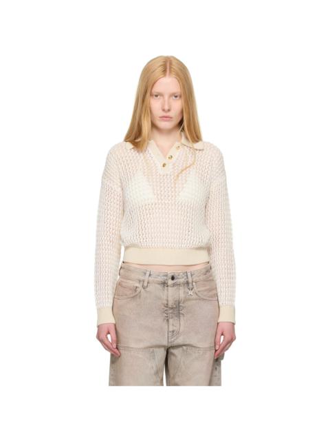 Beige Open Back Crochet Polo