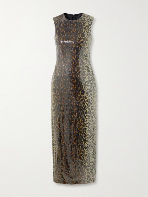 Leopard-print Sequined Stretch-mesh Midi Dress