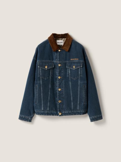Flocked denim and velvet blouson jacket