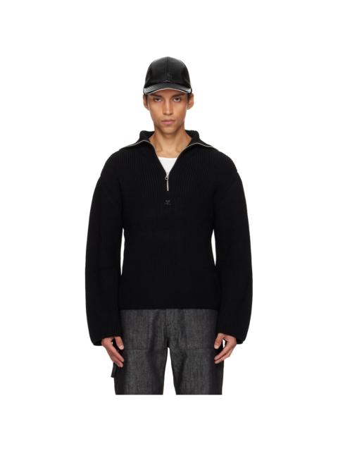 Black Ribbed Wool Trucker Sweater