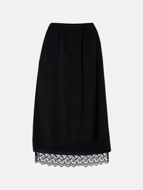 Lace-trimmed crêpe de chine midi skirt