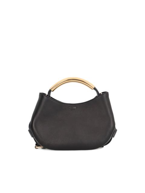 curved-handle leather tote bag