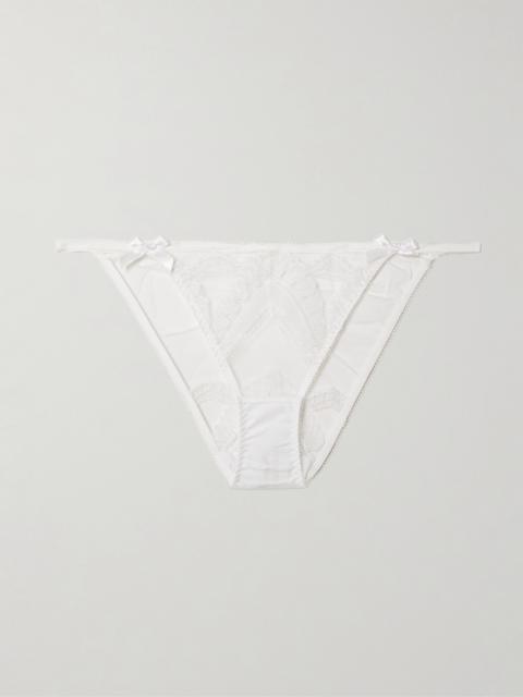 Alysia Bow-detailed Embroidered Tulle Briefs