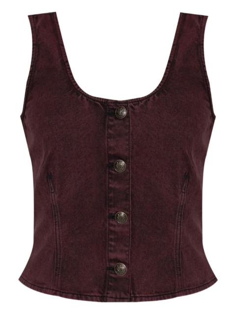 denim button-front top