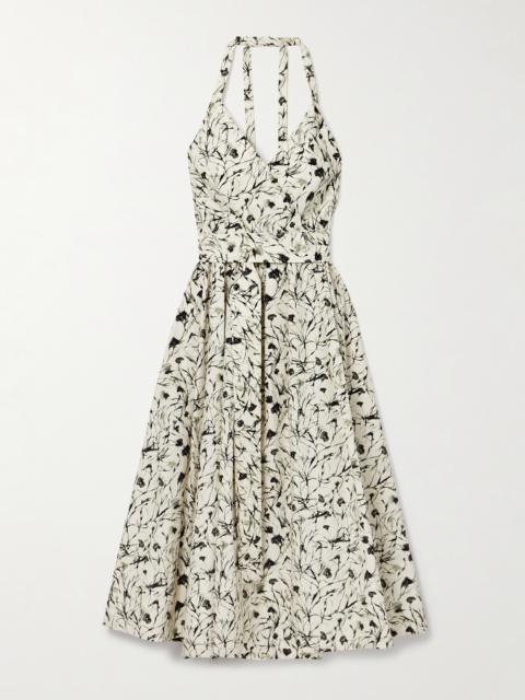 Rhea Belted Printed Cotton-blend Poplin Halterneck Midi Dress