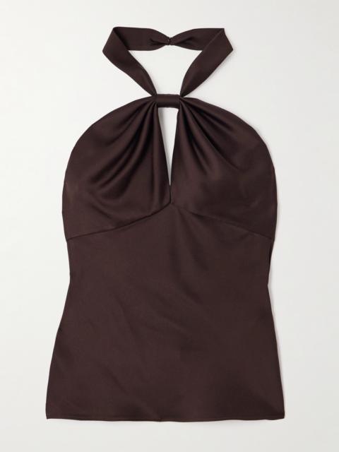 Cutout Satin-crepe Halterneck Top