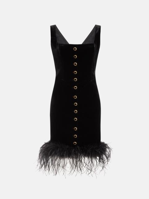 VELVET MINI DRESS WITH FEATHERS