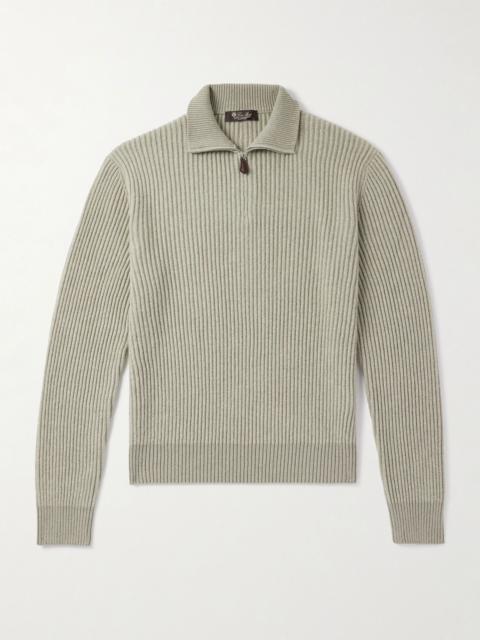 Plane Tree Ribbed Cashmere Half-Zip Sweater Green