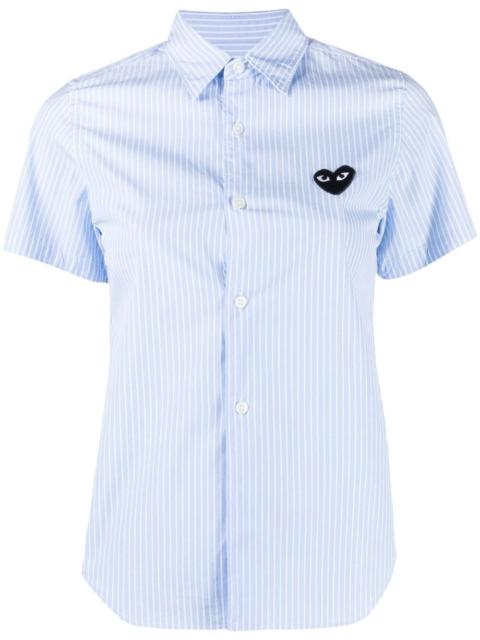 short-sleeved heart-embroidery pinstriped shirt