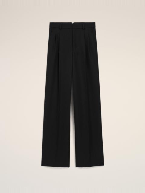 BLACK WOOL STRAIGHT TROUSERS