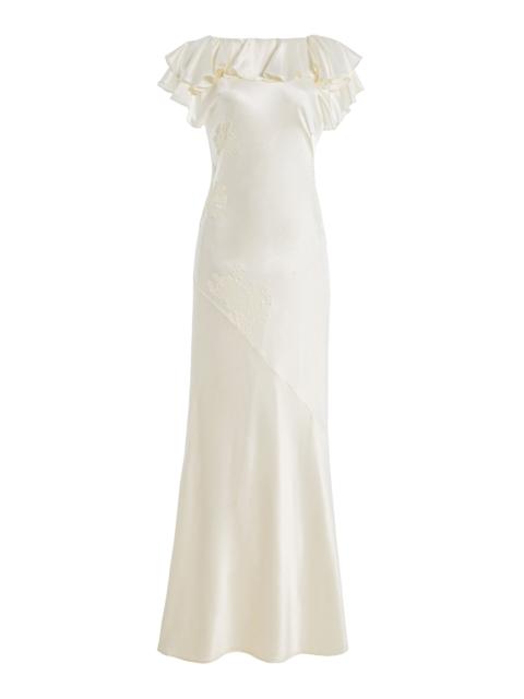 Amancia Ruffled Silk-Blend Satin Maxi Dress ivory