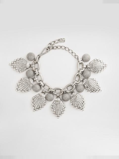 Maxi-necklace with chain, rhinestones accents and DG logo