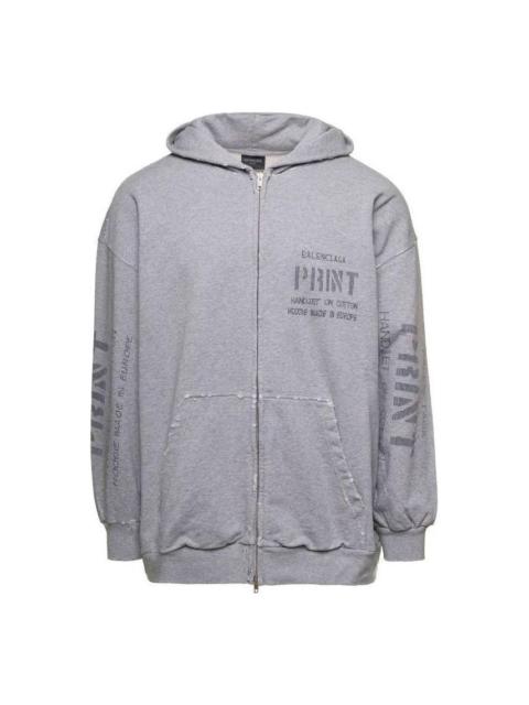 Balenciaga Print Zip-Up Hoodie Small Fit 'Grey' 744454TOVN41167