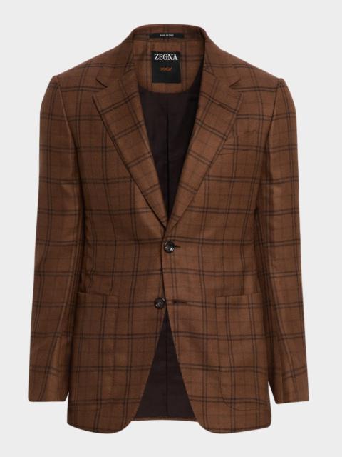 Men's Cashmere and Silk Plaid Patch-Pocket Sport Coat