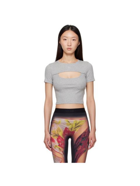 Gray Moon Logo Ribbed Jersey Cut-Out T-shirt
