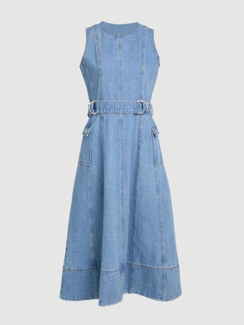 Denim Dropped Waist Full Skirted Midi Dress