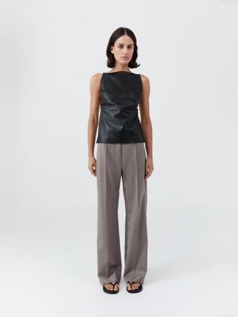 Leather Square Neck Top - Black