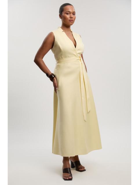 Plus Size Tailored Linen Wrap Tie Waisted Maxi Dress