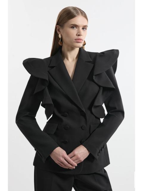 Tailored Drama Ruffle Double Breasted Blazer