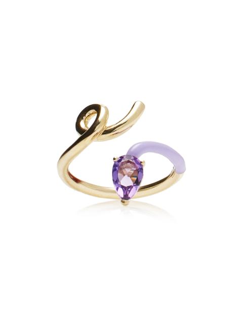 Half 9k Gold, Amethyst, And Enamel Ring purple