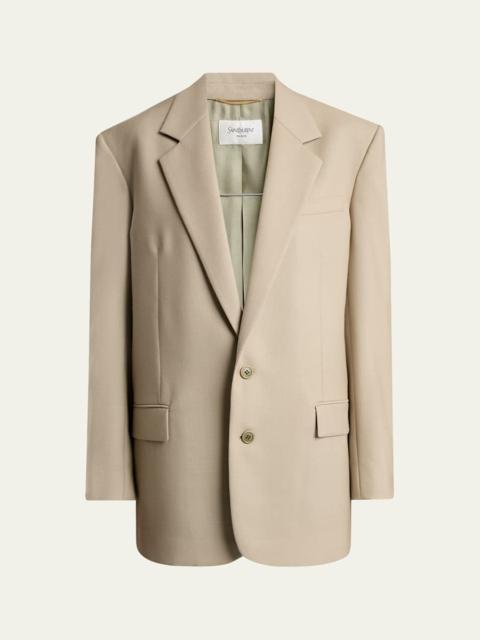 Single-Breasted Oversized Wool-Silk Blazer Jacket