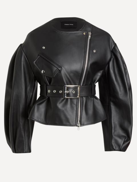 Cropped Sculpted Belt Detail Biker Jacket