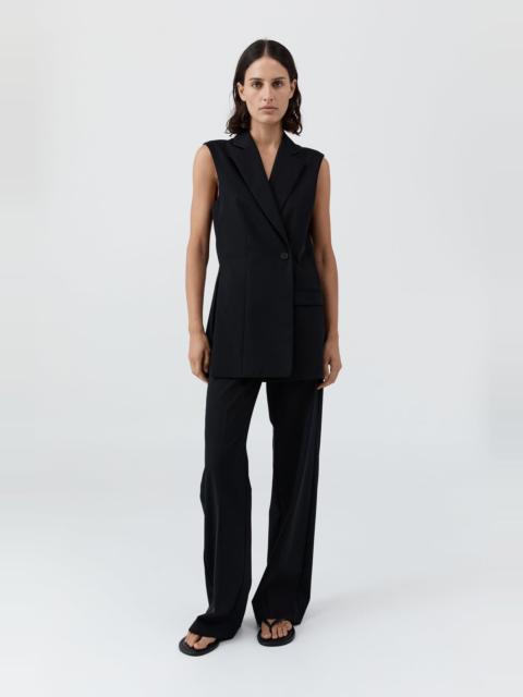Wool Sleeveless Split Blazer - Black