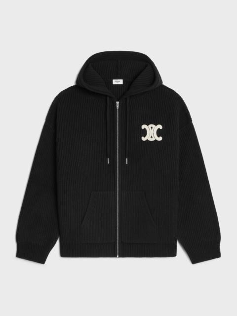 hooded cardigan IN RIBBED WOOL