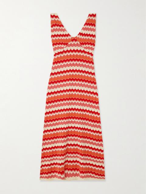 Sandrine Striped Open-knit Cotton Midi Dress