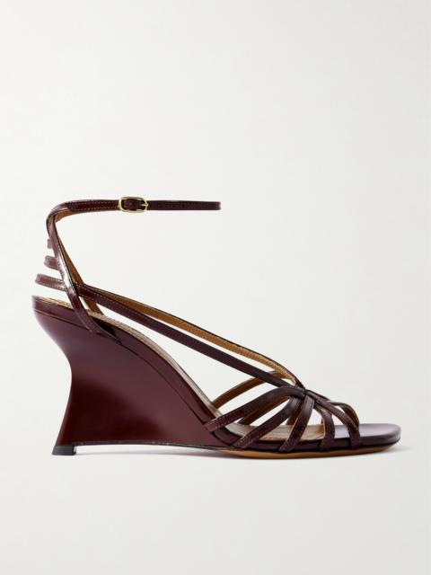 Aura Glossed-leather Wedge Sandals