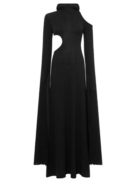 Daya Cutout Knit Hoodie Maxi Dress in Black Mulberry Silk