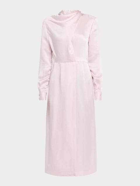 Josef Draped Textured Silk Long-Sleeve Midi Dress With Belt