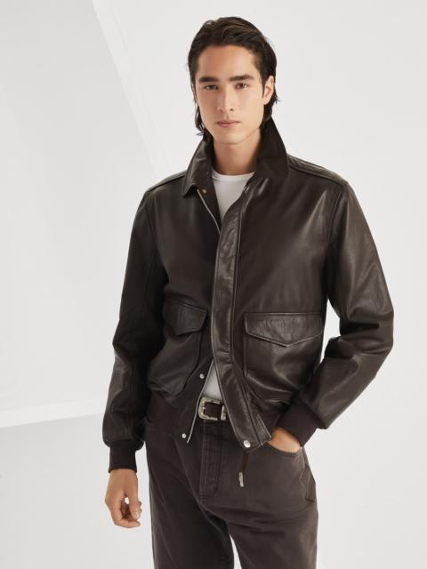 Grained leather aviator jacket