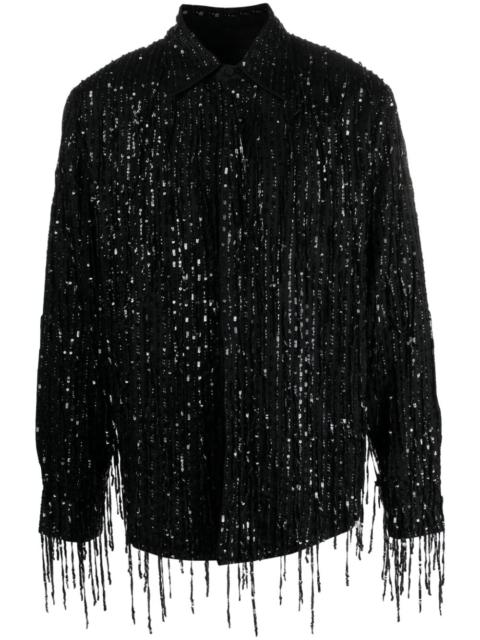 sequin-embellished straight-point collar shirt